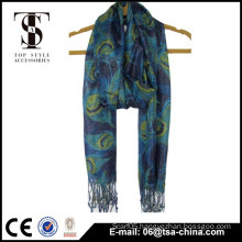 peafowl printed soft handfeel metallic viscose scarf